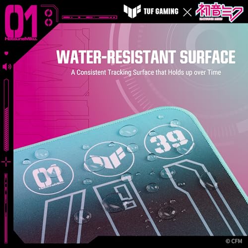 ASUS TUF Gaming P1 Hatsune Miku Edition Portable Gaming Mouse Pad – 10” x 8” (Medium Size), Aqua, Protective Coating, Water-Resistant Surface, Durable Anti-Fray Stitching, Non-Slip Rubber Base
