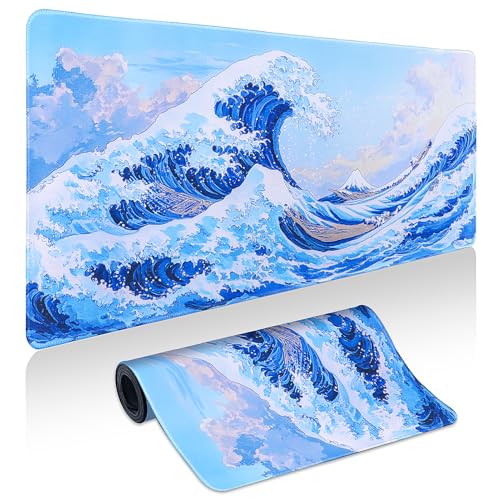 Mouse Pad Gaming - Desk Mat for Keyboard and Mouse - Kanagawa Cartoon Large Mouse Pads for Desk, Japanese Wave Gaming Mousepad (31.5" X 11.8") with Non-Slip Base for Game, Office and Home - color: Japanese Wave, size: 31.5L x 11.8W inches