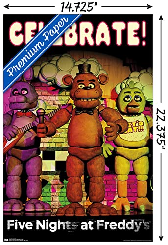 Trends International Five Nights at Freddy's - Celebrate Wall Poster, 14.725" x 22.375", Premium Poster & Mount Bundle - color: Premium Poster & Mount Bundle, size: 22.4"L x 14.7"W