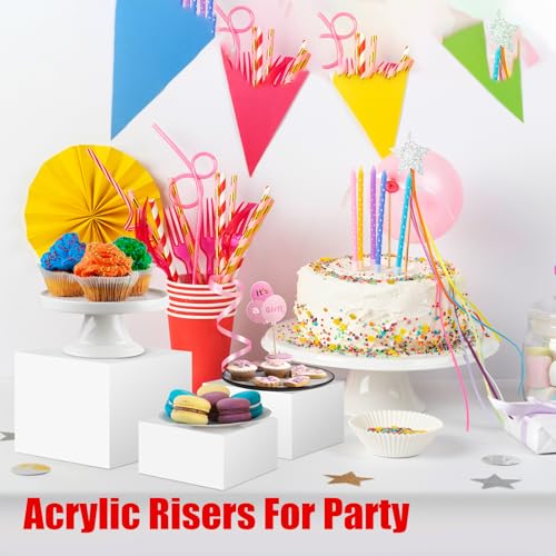 Clisela 3pcs Acrylic Cube Display Stands Box Risers White 6" 7" 8" | Food Risers for Buffet Table w/Hollow Bottoms, Decorative Display Stand Shelf for Dessert Collectibles Jewelry Figures Show - size: (6,7,8)"- White