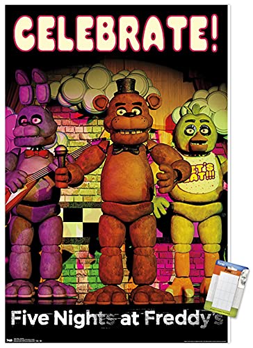 Trends International Five Nights at Freddy's - Celebrate Wall Poster, 22.375" x 34", Premium Poster & Mount Bundle - color: Premium Poster & Mount Bundle, size: 34"L x 22.4"W