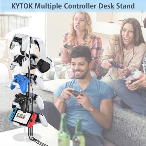 Kytok Gamer Gifts, Headset Stand 5 Tiers with Cable Organizer, Controller Stand Compatible with PS5/Xbox/Nintendo Switch/PS Portal/PS4, Headset Holder & Controller Holder for 10 Packs Controller - size: 5 tiers+white