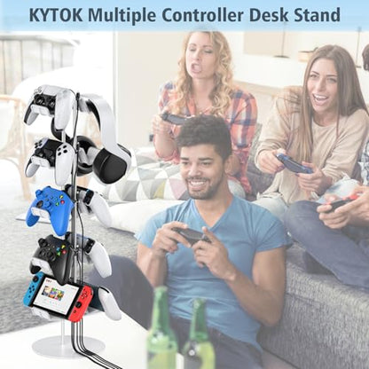 Kytok Gamer Gifts, Headset Stand 5 Tiers with Cable Organizer, Controller Stand Compatible with PS5/Xbox/Nintendo Switch/PS Portal/PS4, Headset Holder & Controller Holder for 10 Packs Controller - size: 5 tiers+white