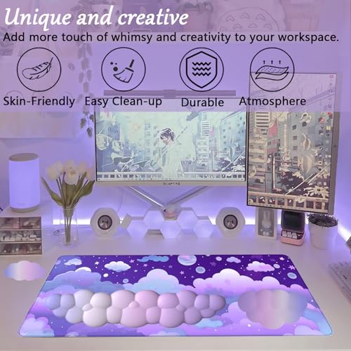 Purple Cloud Mouse Pad Cloud Keyboard Wrist Rest for Computer Keyboard Extended Large Desk Mat Pad Set 4PCS Memory Foam Non-Slip Ergonomic Cute Gaming Mouse Pads Wrist Support for Laptop Home Office - color: 4pcs Purple Cloud