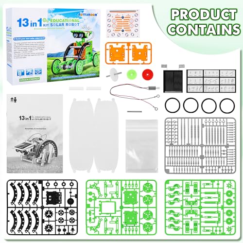 STEM 13-in-1 Education Solar Power Robots Toys for Boys Age 8-12, Educational Toy Science Kits for Kids Experiment Robotics Set Birthday Gifts for 8 9 10 11 12 Years Old - color: Green