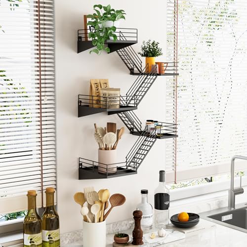 Fire Escape Shelf - 5 Tier Large Metal Black Fire Escape Wall Shelves with Baskets, New York Action Figurine Display Shelf, Unique Rustic Floating Decorative Wall Shelves for Home - color: E-black-2 5 Tier, size: 5 Tier