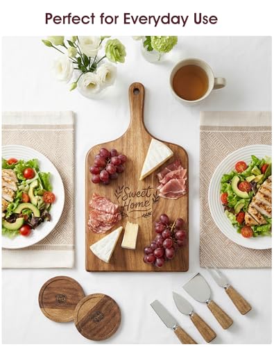 Charcuterie Board Set, 9-Piece Acacia Wood Cheese Board Gift Set with Knives, Serving Tray for Entertaining, Housewarming Gift, Wedding Gift for Couples, New Home Gifts - size: 15.7 inch