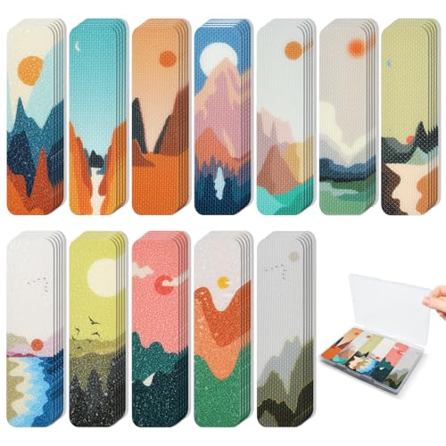72 Pieces Anxiety Sensory Stickers with Storage Box - Sensory Stickers 2 Textured Surface - Fidget Strips for Office & Classroom Desk Adult Stress (Landscape) - style: Landscape Style