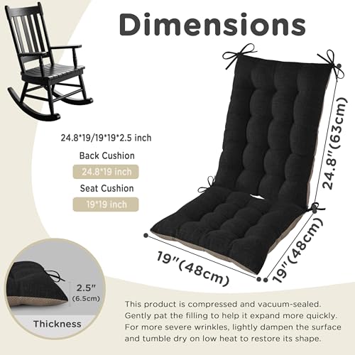 AddGrace Non-Slip Rocking Chair Cushion Extra Large Linen Thick Chair Pads Durable High Back Seat Cushions with Ties Set of 2 Black - color: Black