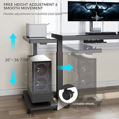 EUREKA ERGONOMIC Height Adjustable Computer Tower Stand, Illuminated Glass Panel PC Stand w/RGB Lights, 2-Tier CPU Holder Cart Under Desk, PC Floor Stand for Office Gaming, APP Control - color: Mix Color Pro