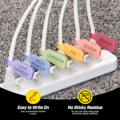 Wrap-It Storage Cable Labels - Medium, Macaron (30-Pack) - Write On Cord Tags for Wire Management and Identification - color: Macaron, size: Medium