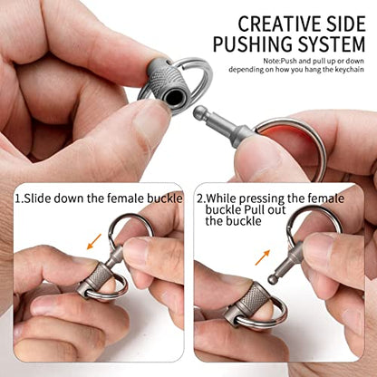 FEGVE Titanium Quick Release Swivel Keychain, Pull Apart Detachable Keychain Heavy Duty Car Key Holder with Key Rings - color: Grey 1 Pack