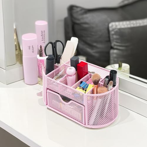 Newkita Desktop Organizer with Pencil Pen Holder and Accessories Offering 8 Compartments and 1 Drawer for Home, School and Office. (Cherry Blossom Pink) - color: pink