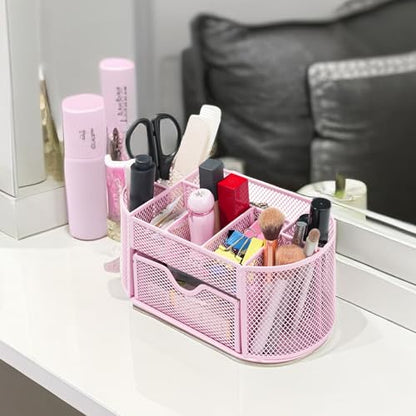Newkita Desktop Organizer with Pencil Pen Holder and Accessories Offering 8 Compartments and 1 Drawer for Home, School and Office. (Cherry Blossom Pink) - color: pink