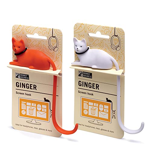 Monkey Business Ginger The Cat Tail Hook for Computer Screen, Desk Headphone Hanger Organizer Decorative Hooks, Adhesive Hook for Hanging Keys Cables Hats and Computer Accessories - color: Orange & White