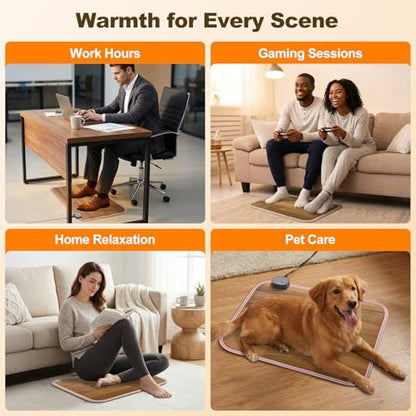 Foot Warmer Under Desk - 15.9x19.9in Heated Floor Mat 110V Adjustable Temperature Electric Heater with Timer for Office Home, Heating Pad for Cold Feet (Brown Wood) - color: Brown Wood