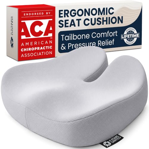 5 STARS UNITED Seat Cushion - Memory Foam Chair Cushion for Tailbone Pain Relief - Ergonomic Support for Coccyx, Sciatica & Butt - Office, Desk & Gaming Chair, Car Seat, Wheelchair, Light Gray Mesh - color: Light Gray Mesh, size: XX-Large
