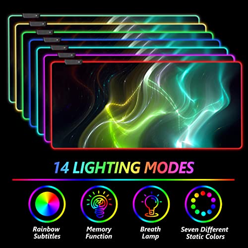 AIMSA Large Gaming Mouse Pad RGB, Keyboard Led Mousepad Extended 35.4 x 15.8 inch Non-Slip Rubber Base with 14 Lighting Modes, Big Desk Mat Waterproof, Cool Aurora - color: Cool Aurora