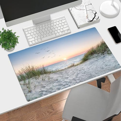 EOBTAIN Large Beach Mouse Pad Coastal Sunset Desk Mat for Keyboard and Mouses Nature Landscape Ocean Sea Desktop Accessories for Office Smooth Non Slip Rubber Gaming Mousepads,31.5x15.7 Inch - color: Blue
