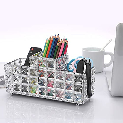 Hipiwe Crystal Remote Control Holder Bling Makeup Brush Holder Organizer Desktop Cosmetics Brushes Storage Cup Pen Pencil Storage Pot Cup for Dresser Bathroom Office, 3 Slot - style: 3-Slot, Silver