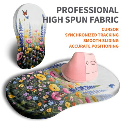 Ergonomic Joint Wrist Support Mouse Pad with Memory Foam Cushion Massage Bump, Carpal Tunnel Pain Relief Mousepad Slope Design for Wrist Rest, 11.8x7.9 in, Wild Flower - color: Wild Flower