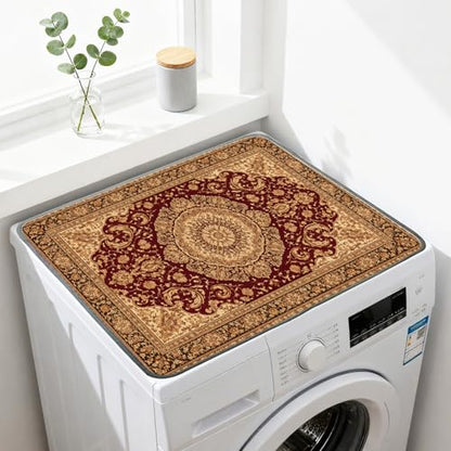Nuxovilar Red Persian Medallion Rug Dryer Cover for the Top, Non-slip Washer & Dryer Protector, 23.62"x19.68" Dust-proof Washing Machine Mat, Diatom Mud Polyester Top Pad for Laundry Room - color: YYE08150