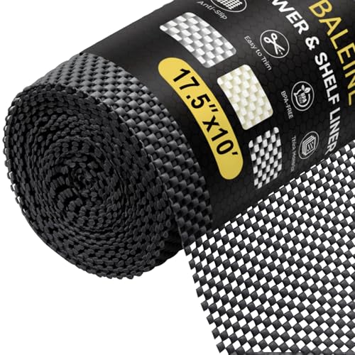 BALEINE Cabinet Liner, 17.5 in x 10 Ft Drawer and Shelf Liner for Kitchen Cabinets Non-Adhesive, Non-Slip Protect Desks, Cupboard, Drawers, Shelves, Tableware (Black) - color: Black, size: 17.5"W x 120"L