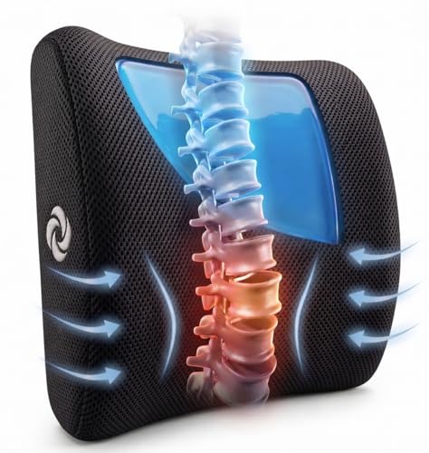 Samsonite Cooling Memory Foam Lumbar Support Pillow for Office Chair, Gaming Chair & Car Seat Automotive Ergonomic Back Cushion, Home Office Essentials, Sitting Comfort and Posture Relief Back Support - color: Black Mesh With Cooling Gel