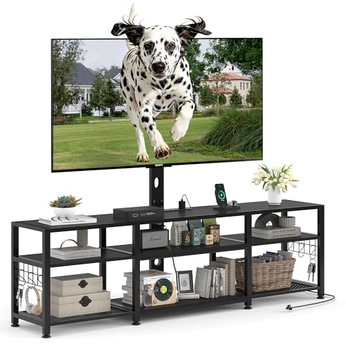 VECELO TV Stand with Mount and Power Outlet, Height Adjustable Entertainment Center with Storage Shelves for 55/65/70/75/80 inches Televisions, Console Table for Living Room, Bedroom, Matte Black - color: Matte Black, size: 71 Inch