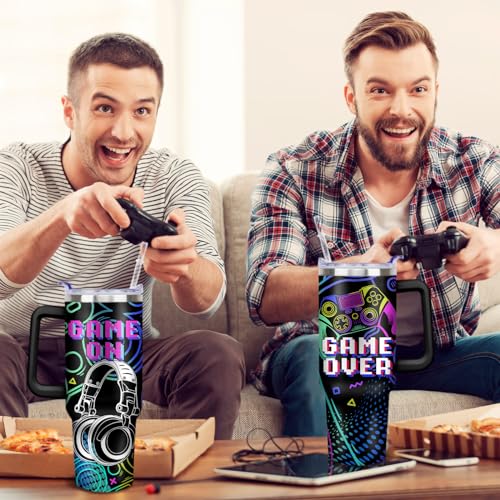 Game Tumbler with Lid and Straw, 40oz Gamer Water Bottle Cup with Handle, Gaming Travel Coffee Mugs, Birthday Gifts for Gamer Men Boys - color: Game 03, size: 40 Ounces