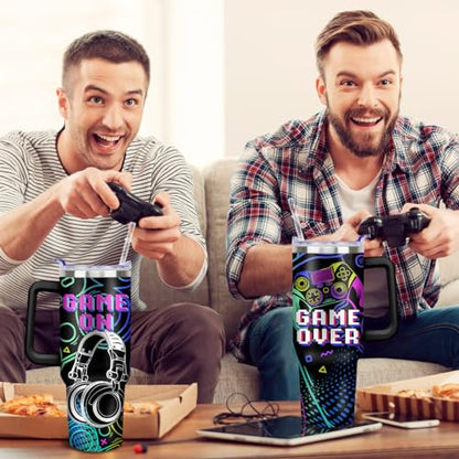 Game Tumbler with Lid and Straw, 40oz Gamer Water Bottle Cup with Handle, Gaming Travel Coffee Mugs, Birthday Gifts for Gamer Men Boys - color: Game 03, size: 40 Ounces