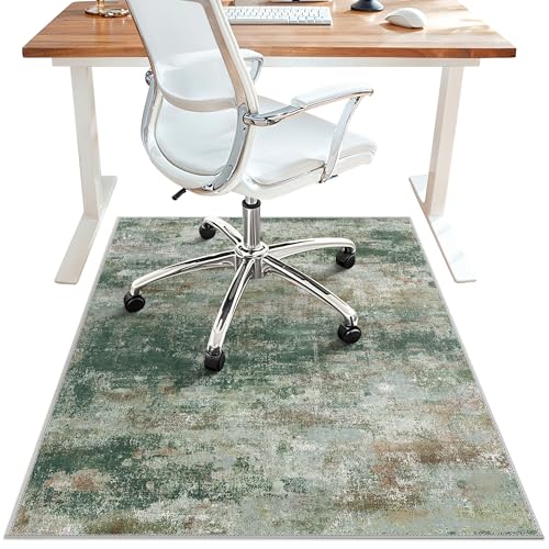 Office Chair Mat for Hardwood Tile Floor, Abstract 36"X 48" Desk Mats for Office Chair on Rolling Chairs Carpet, Desk Anti-Slip 1/5" Thick Rug for Computer Chair, Thin Low-Pile Floor Mat, Green Brown - color: Green Brown, size: 36"x48"