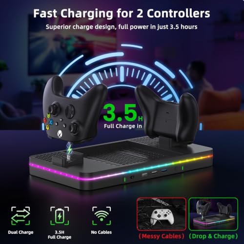 Charging Stand with Cooling Fan, CODOGOY Vertical Stand Compatible with Xbox Series X/S Console and Controller, Vertical Dual Controller Charger Station Dock Accessories with 3 USB Ports,Black - color: Black