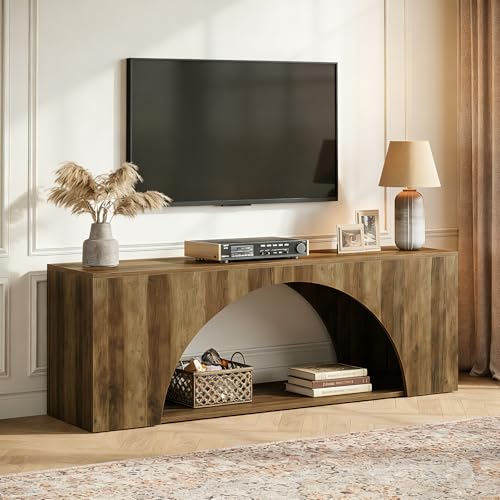 Tribesigns 63" TV Stand for 55/60/65/75 Inches TV, 2-Tier Farmhouse Television Stands with Arched Open Storage, Entertainment Center Media Console for Living Room & Bedroom, Brown