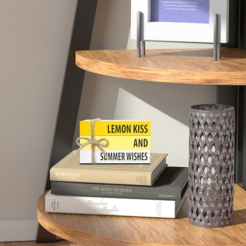 Mini Decorative Books For Home Decor, Small Summer Colourful Faux Wood Book Stack Decors, Lemon Kiss And Summer Wishes Stack Book Decor, Stack Book For Home Dinner Hall Kitchen, Three Pieces -A(35) - style: Country