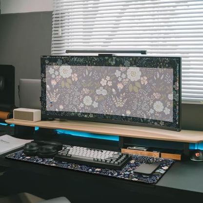 Gaming Mouse Pad, Large 31.5 x 11.8 inches Mousepad, Long Keyboard Pad, Cute Mouse Mat for Computer with Stitched Edges and Non-Slip Base (Black Flowers) - color: Black Flowers