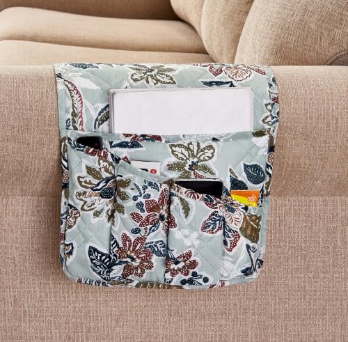 Brilliant Sunshine Flowers Couch Armrest Organizer, Green (35"×13") | Non Slip Armchair Caddy for Sofa Recliner, Washable Remote Controls Holder, Storage for Magazine, Phone, iPad - color: Green