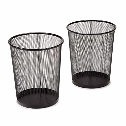 2-Pack 6-Gallon Round Steel Mesh Trash Can, Recycling Wastebasket, Black | Versatile and ventilated bin measures 13.75" high with a 11.5" top diameter - color: Black