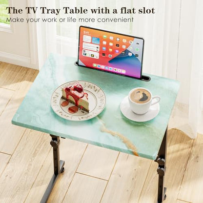 Folding TV Tray Table,Adjustable TV Dinner Table with Sturdy MDF Top,Eating Trays for Living Room with No Assembly Required (Sea Blue,2Pcs) - color: Sea Blue, size: 2PCS