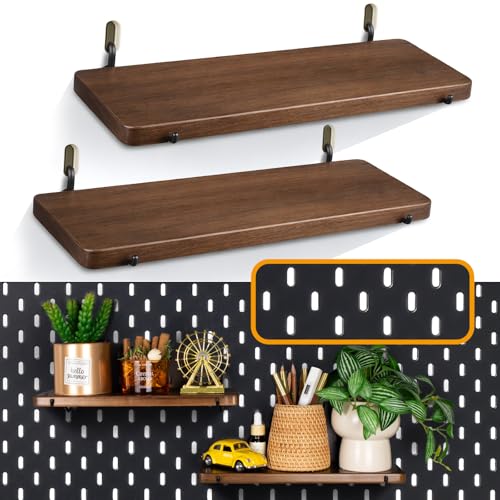 2 Pack Walnut Color Pegboard Shelf, Peg Board Organizer Accessories, Compatible with IKEA Skadis Pegboard for Home Office, Craft Room, Gaming