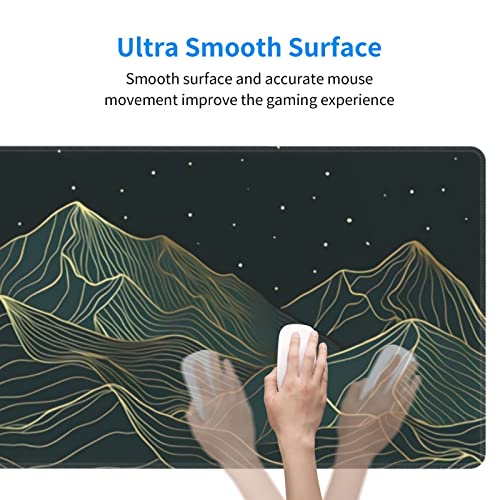 Golden Mountain Line Moon Landscape Gaming Mouse Pad XL Extended Large Mousepad with Nonslip Rubber Base Stitched Edges Laptop Computer Keyboard Desk Mat for Office Home Gamer - color: Mountain Moon, size: 31.5" x 11.8"