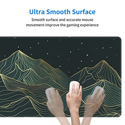 Golden Mountain Line Moon Landscape Gaming Mouse Pad XL Extended Large Mousepad with Nonslip Rubber Base Stitched Edges Laptop Computer Keyboard Desk Mat for Office Home Gamer - color: Mountain Moon, size: 31.5" x 11.8"