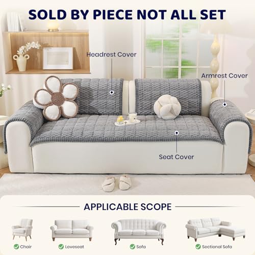 Royhom Chair Cover for Dogs, Thick Soft Couch Arm Cover, Headrest Armrest Covers, Furniture Cover for Pets Recliner Loveseat Leather Cushion L Shaped Couch (Grey, 27.6 x 27.6 Inch) - color: Grey, size: 27.6 X 27.6 Inch/1 Piece