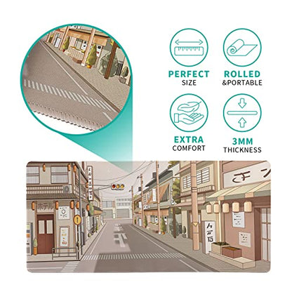 Tokyo Street Mouse Pad Anime Japanese Desk Mat Kawaii Large Gaming Mousepad XL Beige Cute Mousepad Gaming Non-Slip Rubber Base Stitched Edges Keyboard Mouse Mat Desk Pad for Office Home and Game - color: Tokyo Street