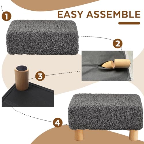 Small Foot Stool Ottoman, Sherpa Footstool Ottoman Foot Rest for Couch, Rectangle Footstools and Ottomans Small for Living Room, Entryway and Bedroom (Gray) - color: Gray (Sherpa)