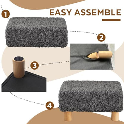 Small Foot Stool Ottoman, Sherpa Footstool Ottoman Foot Rest for Couch, Rectangle Footstools and Ottomans Small for Living Room, Entryway and Bedroom (Gray) - color: Gray (Sherpa)