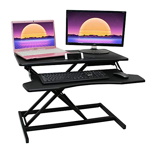 Standing Desk Converter 32 Inch - Height Adjustable Desk Riser with Keyboard Tray, Wide Sit Stand Workstation for 2 Monitors for Office & Home, Black