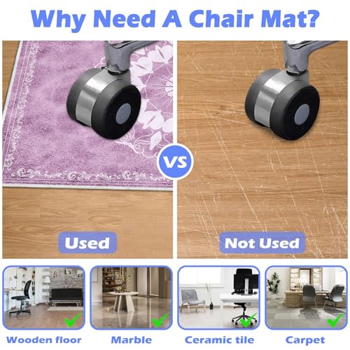 Office Chair Mat for Hard Floors, Desk Chair Rug Protector for Rolling Chair, Anti-Slip Computer Gaming Chair Mat, Carpet Mats for Home Office(Purple,4×5ft/48×60in) - size: 4×5ft/48×60in