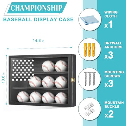 GYaozii Retro Baseball Display Case 12 Balls UV Protection Wood Frame | Retro Baseball Holder Shadow Box for HD Acrylic Front Wooden Frame for Collecting Autographed Balls Exquisite Souvenirs - size: 12 Retro Baseballs Case