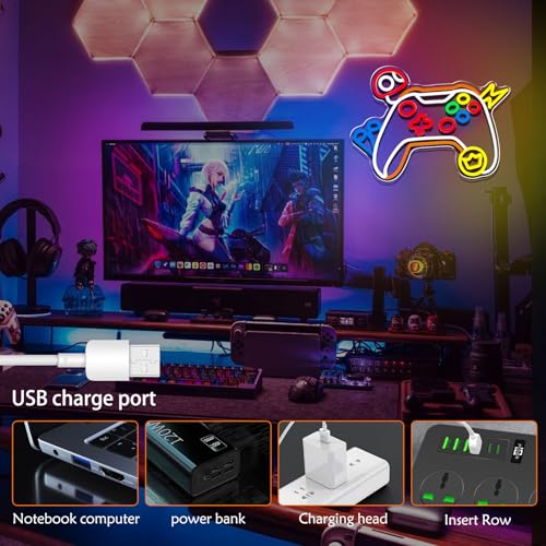 Game Controller Neon Sign LED Wall Light for Gaming Room Decor | USB Powered LED Light, 5-Level Dimmable, Easy to Hang Acrylic Backing, Safe Low Voltage, Game Room Bedroom Man Cave Decor - color: Colorful game